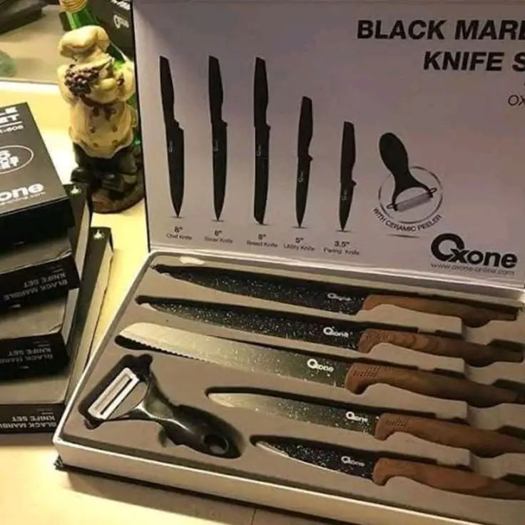 Pisau Set Black Marble dengan Ceramic Peeler