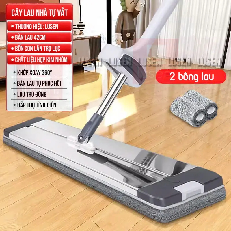 Bông lau nhà thay thế Lusen 4212, dùng cho cây lau nhà tự vắt thông minh. kích thước 42x12cm 1