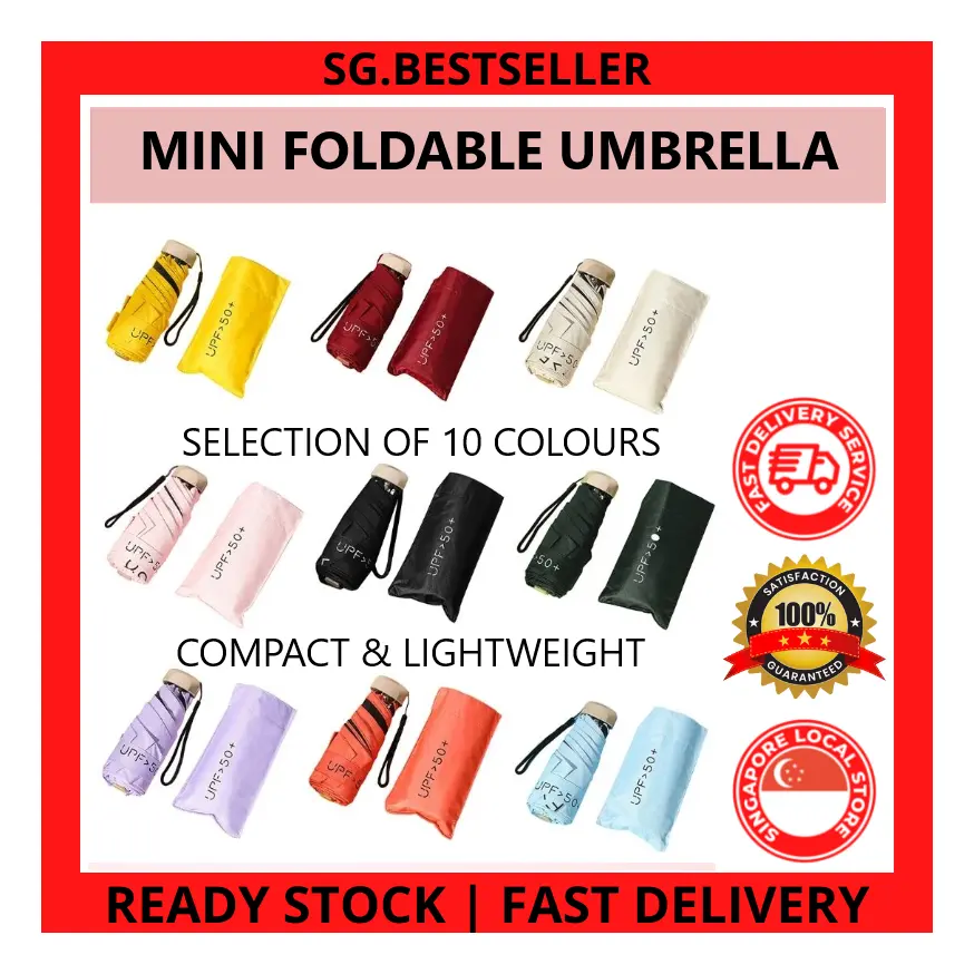 [SG Stocks]Mini Umbrella Folding Umbrelas Small Pocket Sunny Lightweight creative ultraviolet protection parasol portble folding wind resistant rain umbrella mini smMini UV Umbrella UV Inverted Reverse Lightweight Portable Foldable UPF big large umbrella