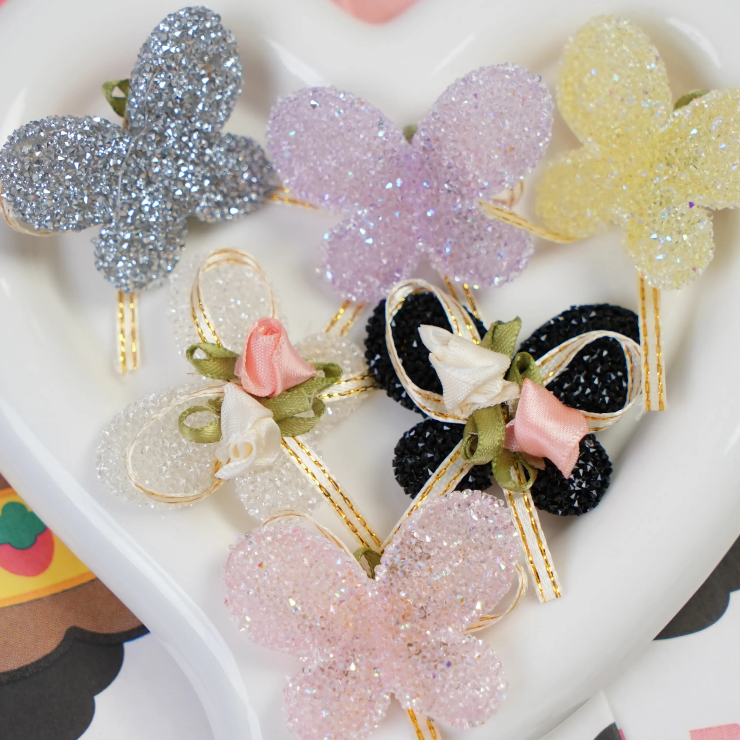 Sugar Broken Diamond Particle Sense Butterfly DIY Jewelry Resin Accessories Earpiece Hairpin Mobile phone Case Materials Wholesale