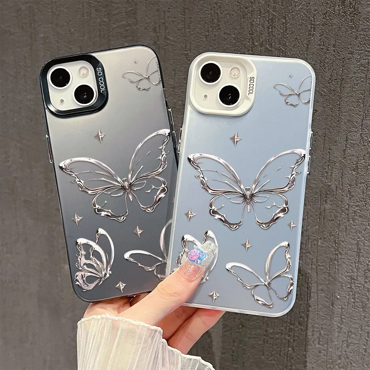 case Kompatibel untuk vivo Y01 02 Y02S Y03 Y3S Y12 Y12S Y15 Y15S Y16 Y17 Y17S Y18 Y20 Y27 Y27S Y30 Y100 Y36 Y50 Y73 casing Kupu-kupu perak untuk case hp vivo V23E V25 V27 V27 V29 V30 E Casing keras berpermukaan kasar casing vivo Cover Hardcase Ponsel