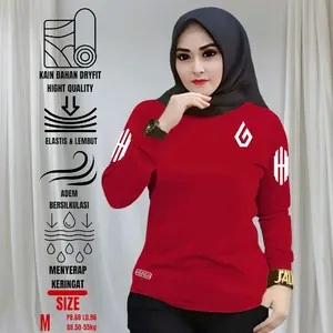 Kaos Olahraga Wanita Sport Baju Senam jogging wanita hijab Muslim Atasan Dewasa lengan Panjang Hitam