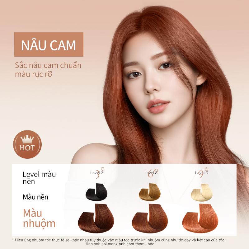 GLAMEE Kem Nhuộm Tóc Màu Nâu Cam PG007 - Không cần tẩy Tặng bộ 10 món nhuộm tóc Lên màu chuẩn Thành Phần Thực Vật An Toàn Giàu Dưỡng Chất Cho Tóc Dễ Dàng Tự Nhuộm Tại Nhà