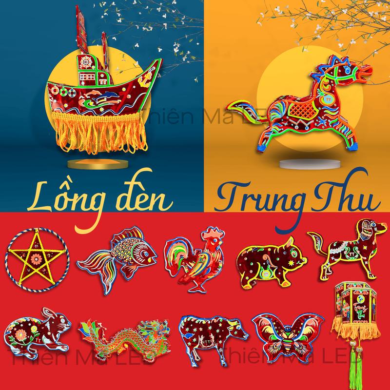 Lồng Đèn Giấy Kiếng Dân Gian Trang Trí Trung Thu Size Mini Kết Hợp Đèn Led Nhiều Màu Bắt Mắt