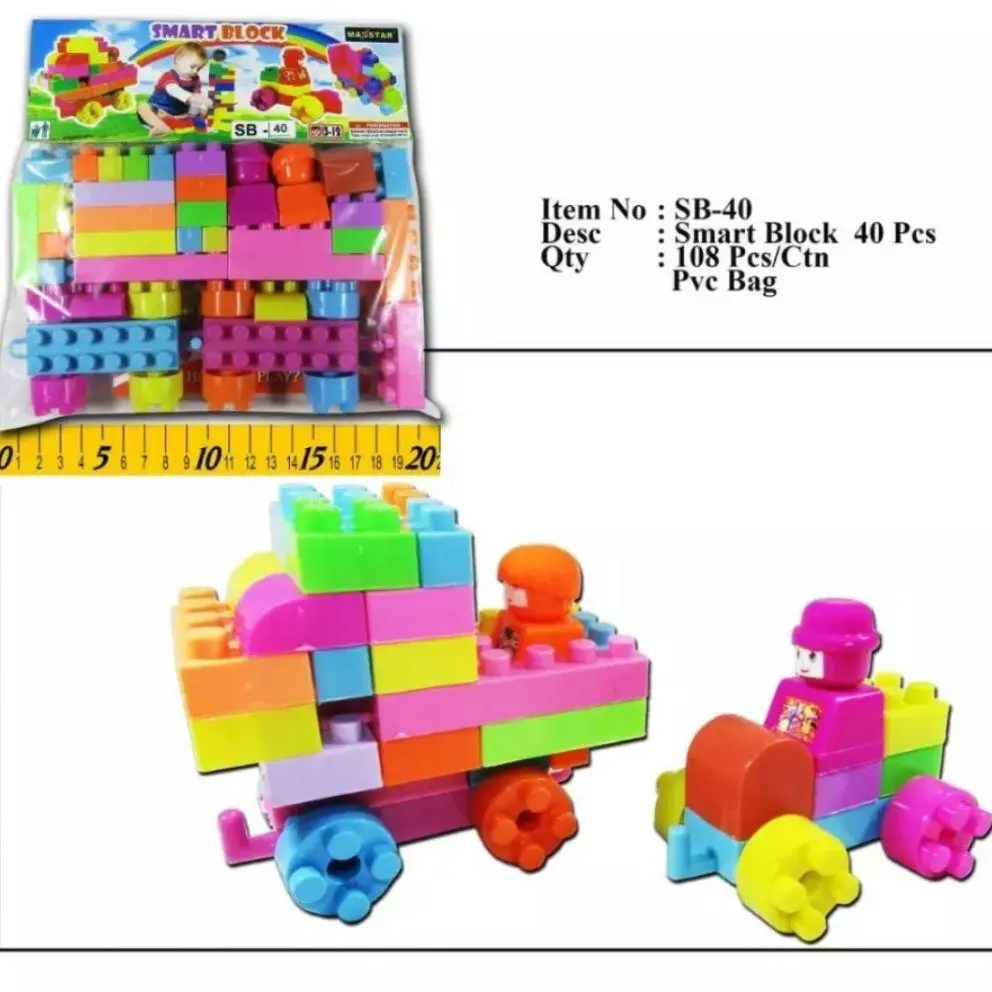 Mainan Anak blok susun bentuk mobil / kereta isi 40pcs puzzle toys smart block