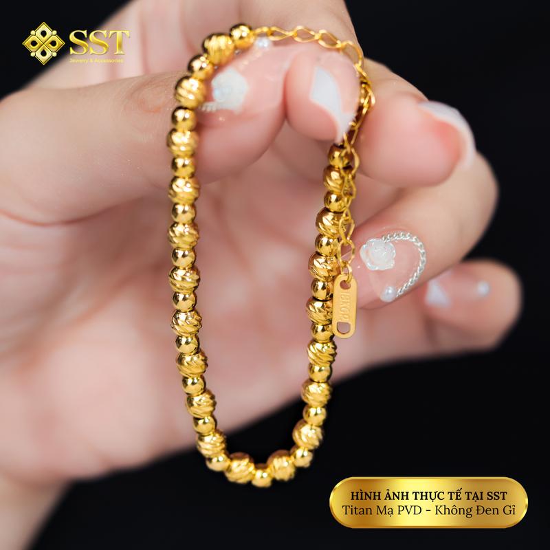 Lắc tay nữ bi chạm khía sẵn khóa tròn duyên dáng Titan không đen gỉ SST Official Store LT250