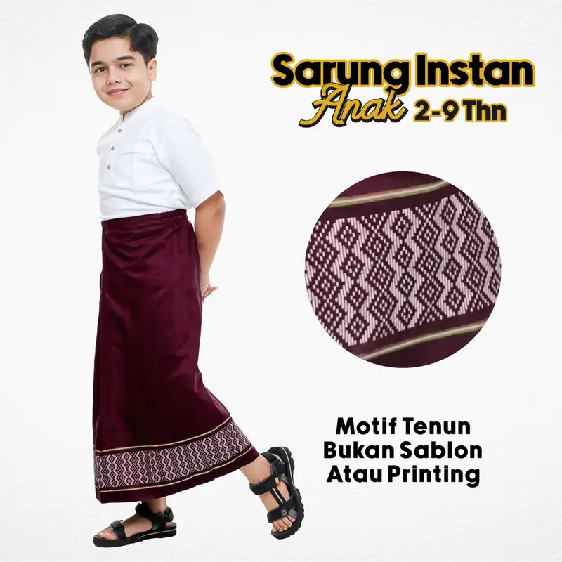 Sarung instan anak motif tenun songket umur 2 - 9 tahun 2