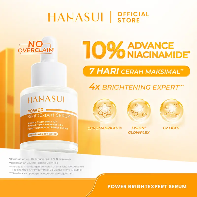 (REAL 10% ADVANCE NIACINAMIDE) Hanasui Power Bright Expert Serum + Vitamin C Serum - Mencerahkan, Kurangi Bintik Hitam Bekas Jerawat dengan kandungan Niacinamide dan Betaine 2