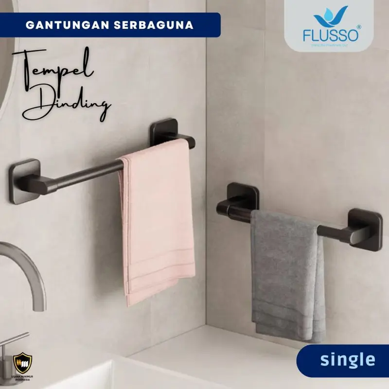 Flusso Gantungan Baju dan Handuk Material Stainless Include Perekat 30 40 50 60 70 cm 1