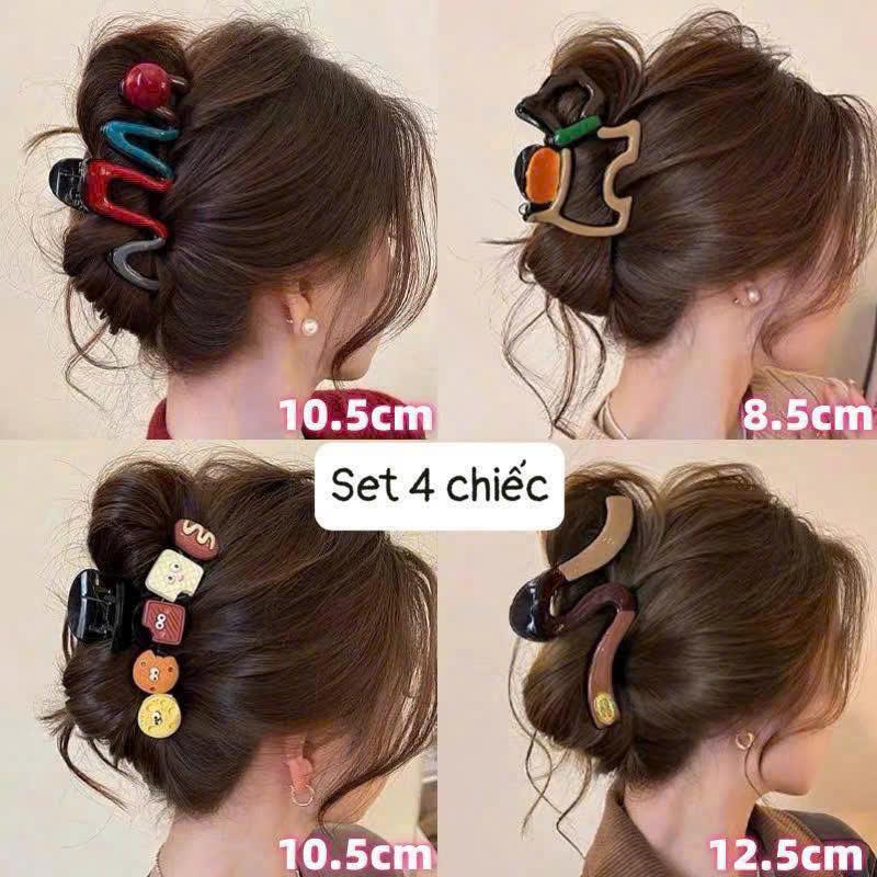 Set 4 Kẹp Tóc Càng Cua Hàn Quốc Cao Cấp | Kẹp Tóc Nữ Đa Size 8.5–12.5cm Giữ Tóc Chắc