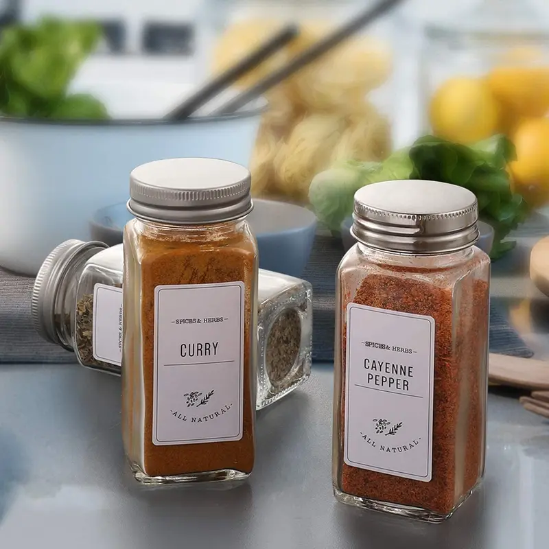 Glass Spice Jar Set, 12/24pcs Airtight Square Containers with Lids Brushes & Labels, Stylish Kitchen Storage & Father's Day Gift (120ml, Easy-pour One-hand Use) 8