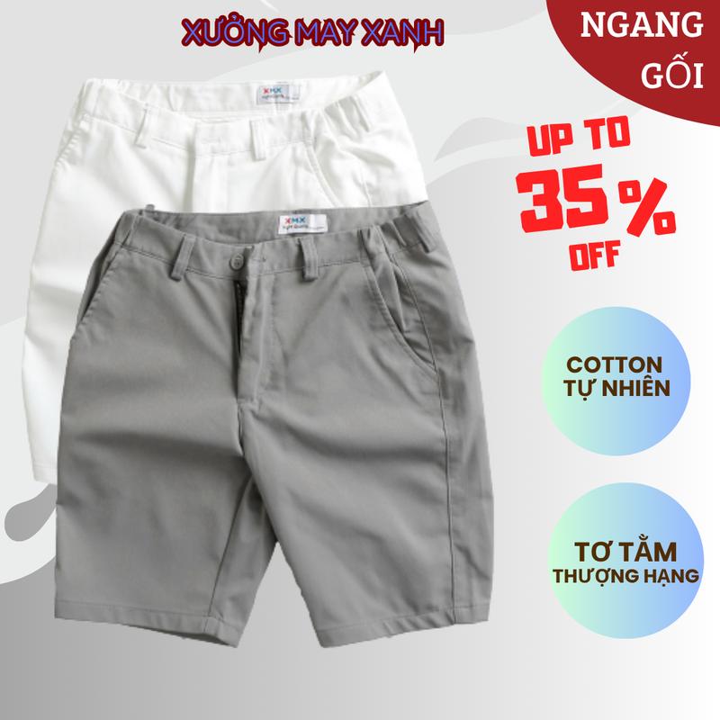 2 Quần short kaki ngang gối vải lụa kaki chéo chống nhăn nhàu, bo chun hai bên thoải mái năng động dáng thể  thao basic Xưởng May Xanh lửng nam