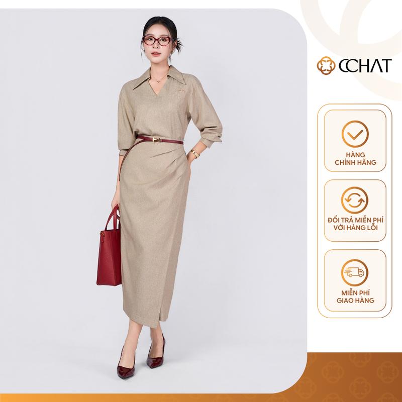  Bộ Đồ Nữ CCHAT Áo Cổ Đức Chân Váy Cạp Liền Dáng Ôm Xẻ Tà Priscilla 25BDS2003ST 