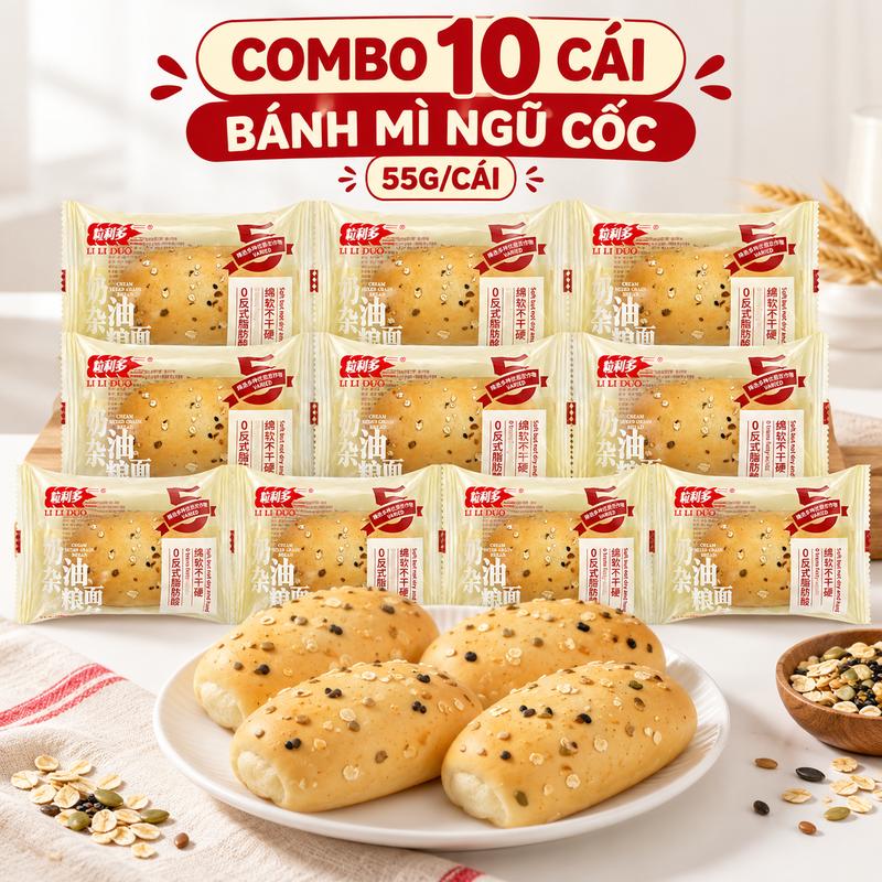 Combo 10 Cái Bánh Mì Ngũ Cốc 55G/Cái – Mềm Thơm Vị Ngũ Cốc, Bữa Sáng Nhanh Gọn Tiện Lợi