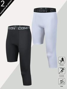 Paquete de 2 piezas: pantalones de compresión para hombre con elasticidad alta (7/4), ropa interior deportiva para correr que absorbe la humedad y shorts de entrenamiento de fitness para baloncesto hasta la rodilla.