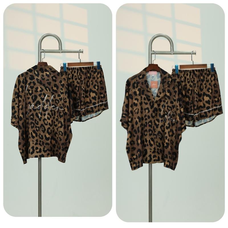 Bộ pijama không túi bộ đùi cánh dơi nâu đậm loang báo