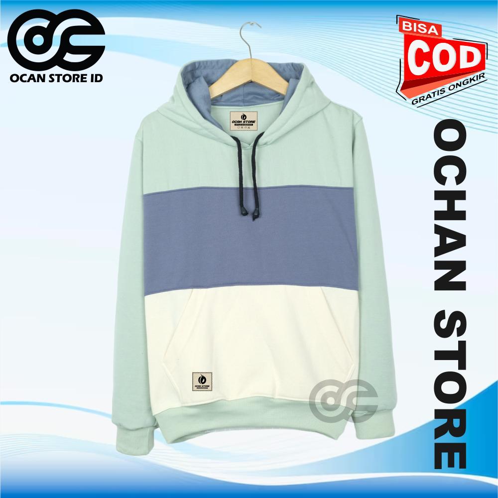 Sweater Hoodie Kombinasi Tiga Warna Pria Wanita Motif Polos Bahan Katun Plecee Adem Nyaman Dipakai Brand Lokal Kota Bandung Distro Keren Dewasa