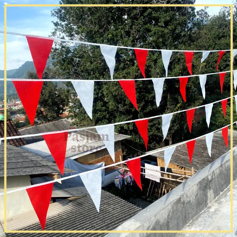 25 Meter Bendera Segitiga Merah Putih Kain Hias Dekorasi Festival Bunting Flag Renteng Dinding 1