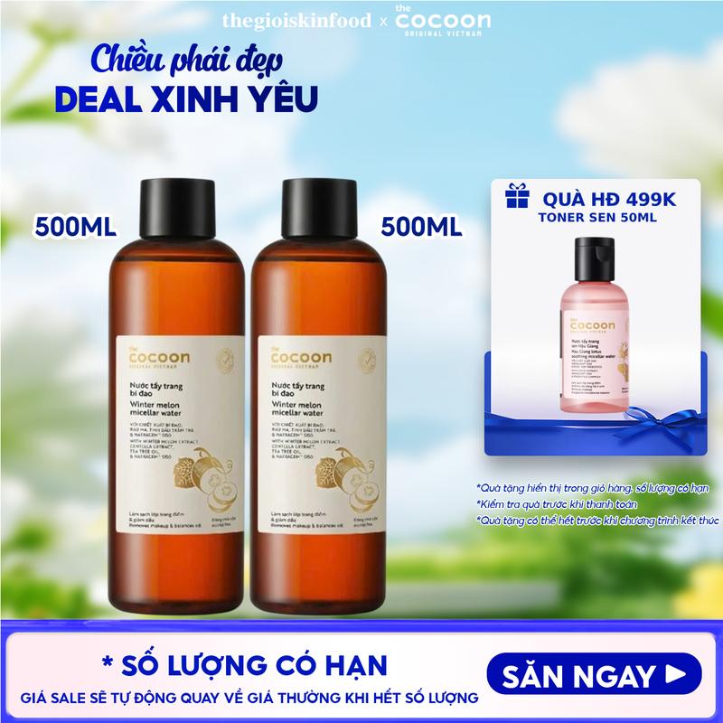 Combo 2 Nước Tẩy Trang Làm Sạch Dịu Nhẹ Chiết Xuất Bí Đao Cocoon Winter Melon Micellar Water 500ml | Thegioiskinfood tgsf