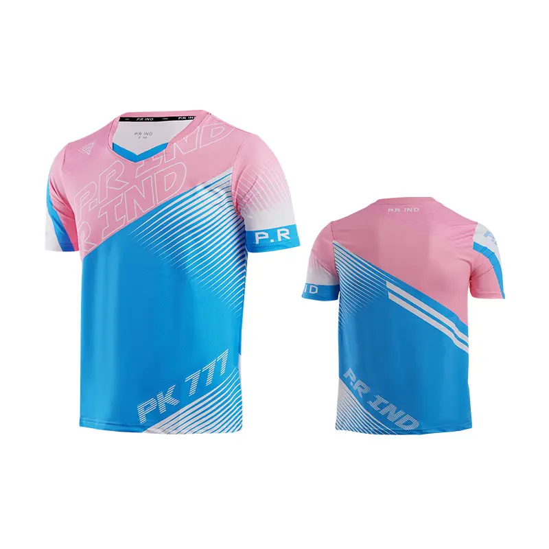 【DRY-FIT STYLE】Kaos Olahraga Badminton Gym Breathable Original PK777 - P.R IND Sports Jersey Training Shirt (Purui/PR) - Tiffany Green Black/Pink/Black White - S-3XL 6