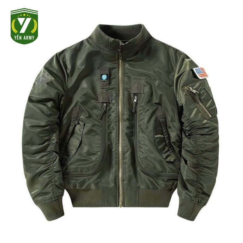  Áo Khoác Pilot Phi Công 726 Chần Bông 3 Lớp Xịn Màu Xanh Rêu   Đen - Tặng Kèm Mũ Lưỡi Trai + Lá Cờ Việt Nam 