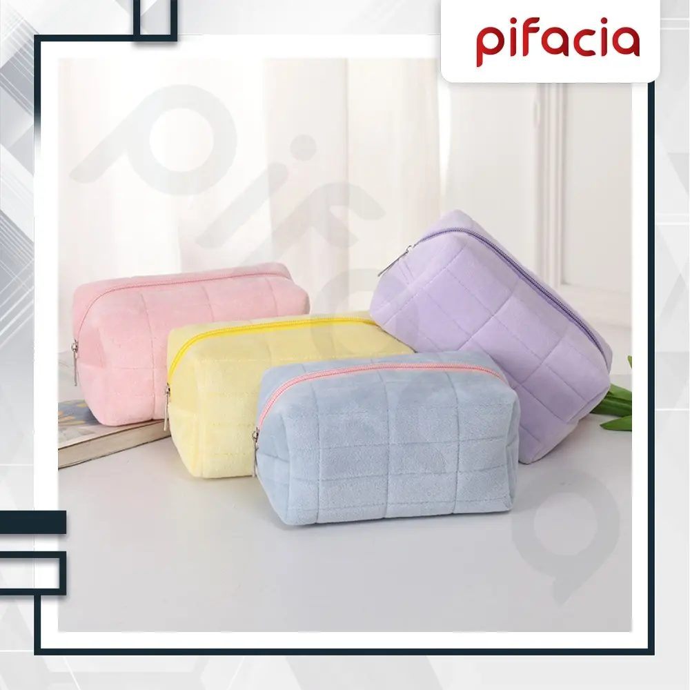 PIFACIA Pillow Pouch Organizer Makeup Tas Kosmetik Travel Friendly Kotak Pensil Velvet Lembut Aesthetic