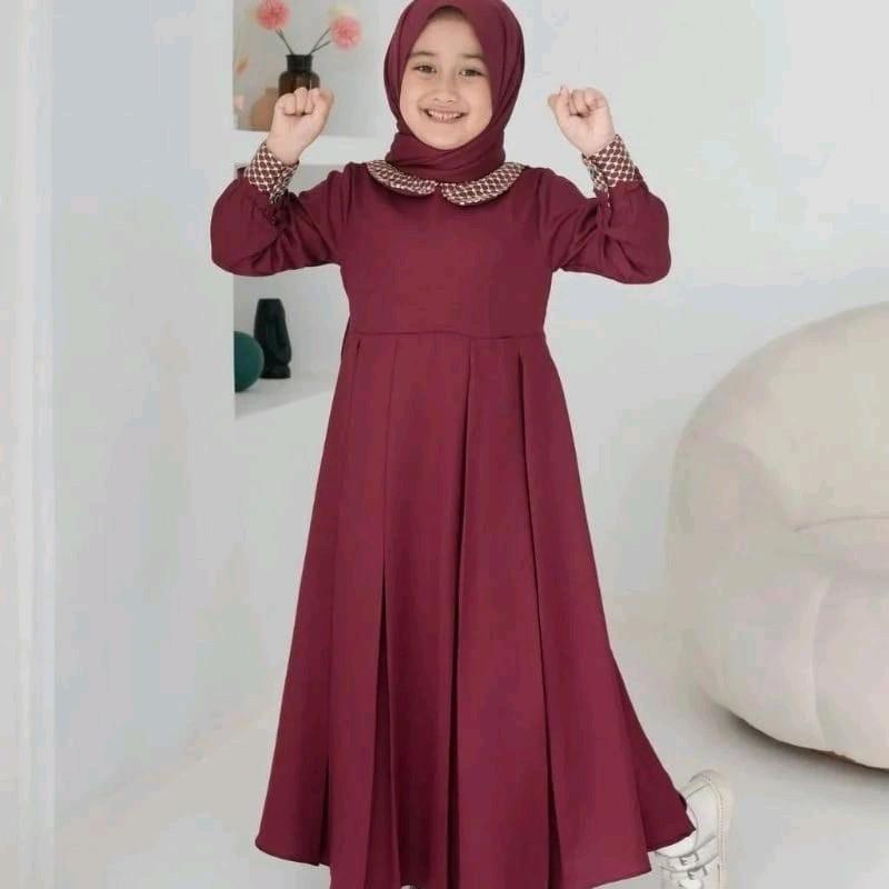 Gamis Anak Hellena Kids (Tanpa hijab) Crinkle Airflow Dress Umur 3-12 Tahun S.M.L.Xl.XXL/Baju Gamis Anak Terbaru /Dress Anak Terbaru/Dress anak Crinkle Airflow panjang 1