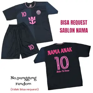 SETELAN JERSEY BOLA INTER MIAMI NEW 1-12THN Cepat Kering Uniseks Set Nyaman Baju dan Celana Outdoor Sport