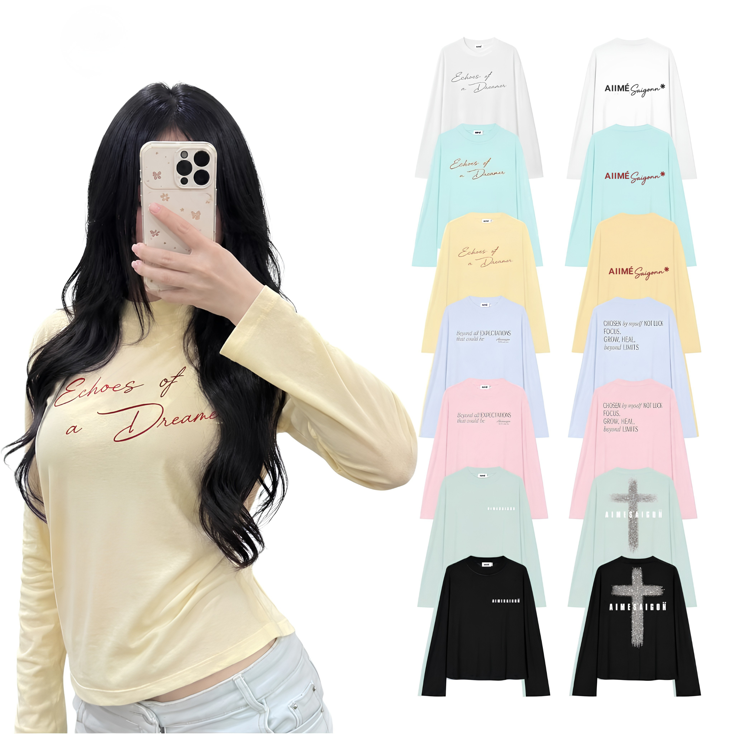 Áo Thun Giấy Mỏng Tay Dài Long Sleeve Mùa Hè Boxy AIMÉ Form Rộng Cổ Tròn Mềm Mát Unisex Nam Nữ Basic La_belle_18