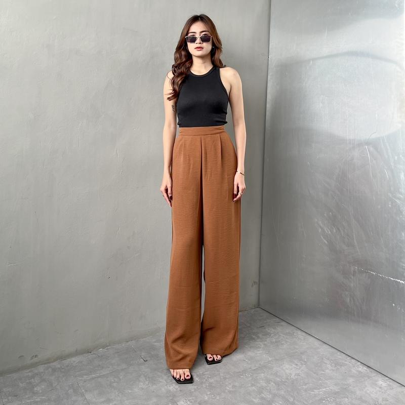 Georgios Women l Ely Culottes Pants | Celana Panjang Kulot Wanita Kekinian Bawahan Casual High Waist Dewasa Hitam Loose Airflow Tebal 5
