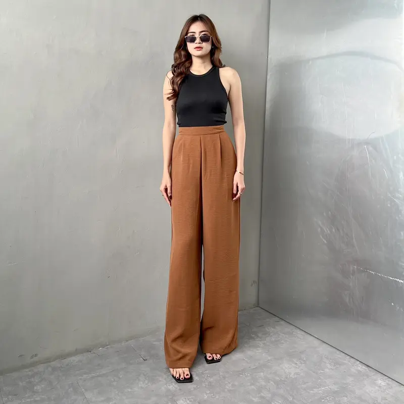 [READY STOCK] Georgios Women l Ely Culottes Pants | Celana Panjang Kulot Wanita Kekinian Bawahan Casual High Waist Dewasa Hitam Loose Airflow Tebal 5