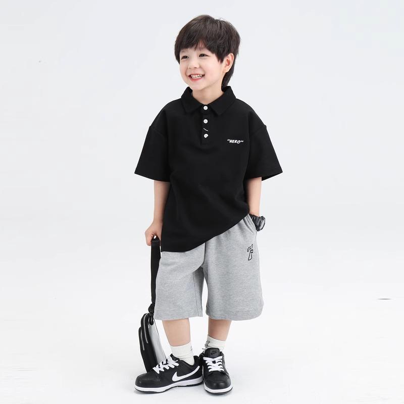 20-60kg Áo Phông Cổ POLO Tay Lửng, Họa Tiết Chữ HERO, Phong Cách Hàn Quốc, Áo Bé Trai 5