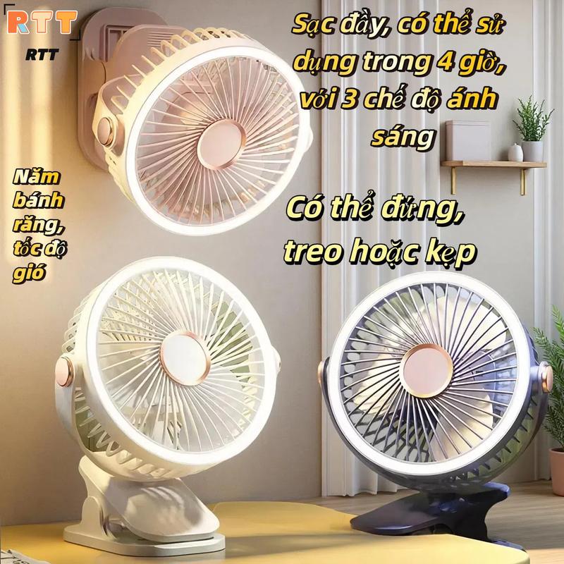 Quạt đèn ngủ mini LED gấp gọn quạt bàn quạt trần quạt kẹp 5 chế độ xoay 720 độ nhỏ gọn tiện lợi được trang bị pin sạc nguồn điện di động USB