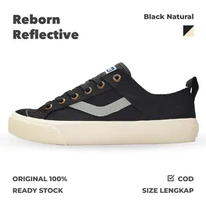 Ventela Reborn Reflective Low Black Natural | Sepatu Sneakers Pria Wanita Vulcanized | Original 100% | Produk Lokal | Produk Indonesia | Gaya | Sekolah | Kampus | Santai | Semi Formal | Formal | Kantor Casual Sneaker Shoes