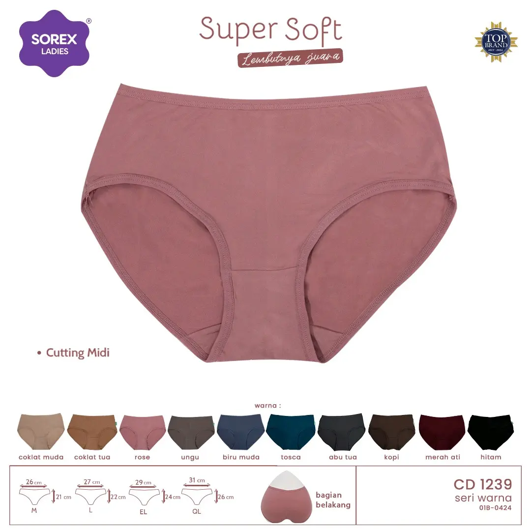3pcs CD Sorex 1239 Celana Dalam Wanita Super Soft Midi Katun Lembut Nyaman