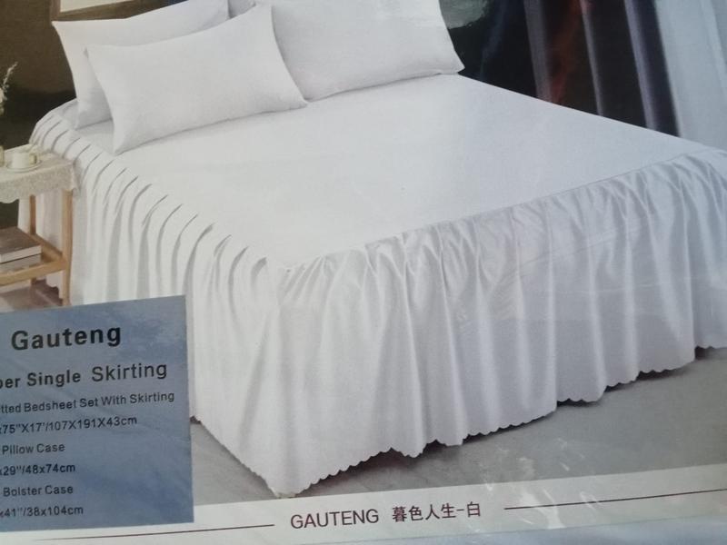 (Skirting) Solid Color / Plain Color Supersingle Fitted Sheet With Skirting Set Pillow Case And Bolster Case Set 4