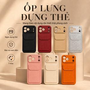 Ốp lưng vân da hạt kèm ví thẻ và giá đỡ cho iPhone 17 16 15 14 13 12 11 iPhone 8/7 Plus (Universal) iPhone XR Pro Max, phong cách doanh nhân cao cấp, bảo vệ toàn viền, chống rơi, viền camera nâng cao, tiện cho công việc, du lịch và dùng hằng ngày