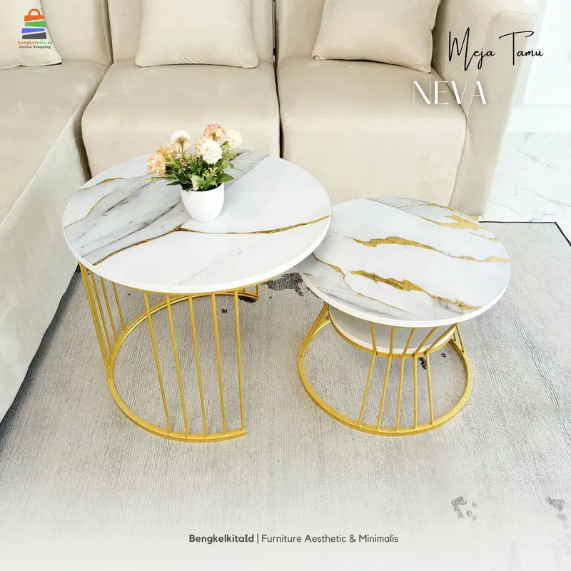 Meja Tamu Minimalis Aesthetic Neva| Meja Ruang Tamu Aesthetic | Meja Bulat Ruang Tamu Aesthetic 0