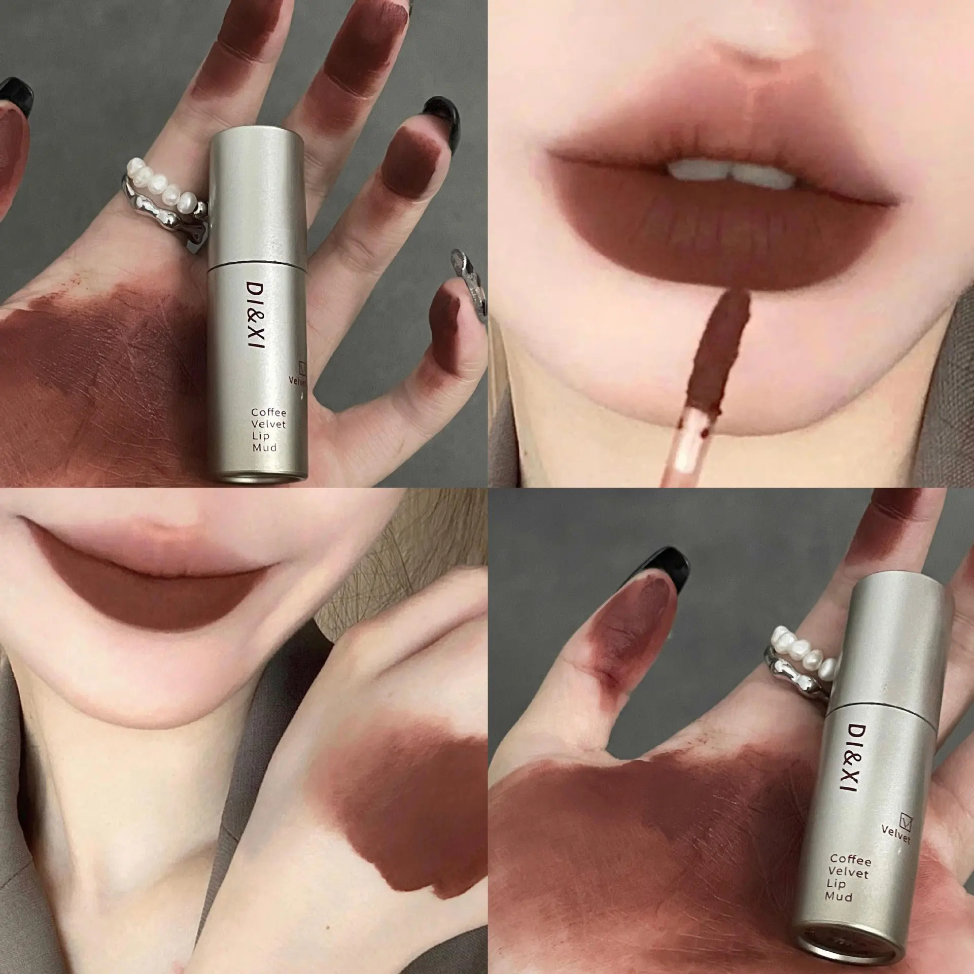 DIXI Tabung perak kecil glasir bibir beludru matte pemutih bibir gadis lumpur riasan baru serbaguna alami tint lip cream lipgloss