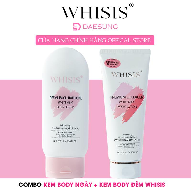  Combo Kem Dưỡng Trắng Da Body WHISIS Collagen Dưỡng Thể Nâng Tone Da SPF50+ PA++++ 200ML Nữ Women Whitening 