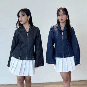 Bling It On - Ivy Denim Jeans Shirt Top Jacket  - Long Top FItted BodyFit Blazer Y2k Vintage Look Jaket Atasan Casual Panjang Semi Denim