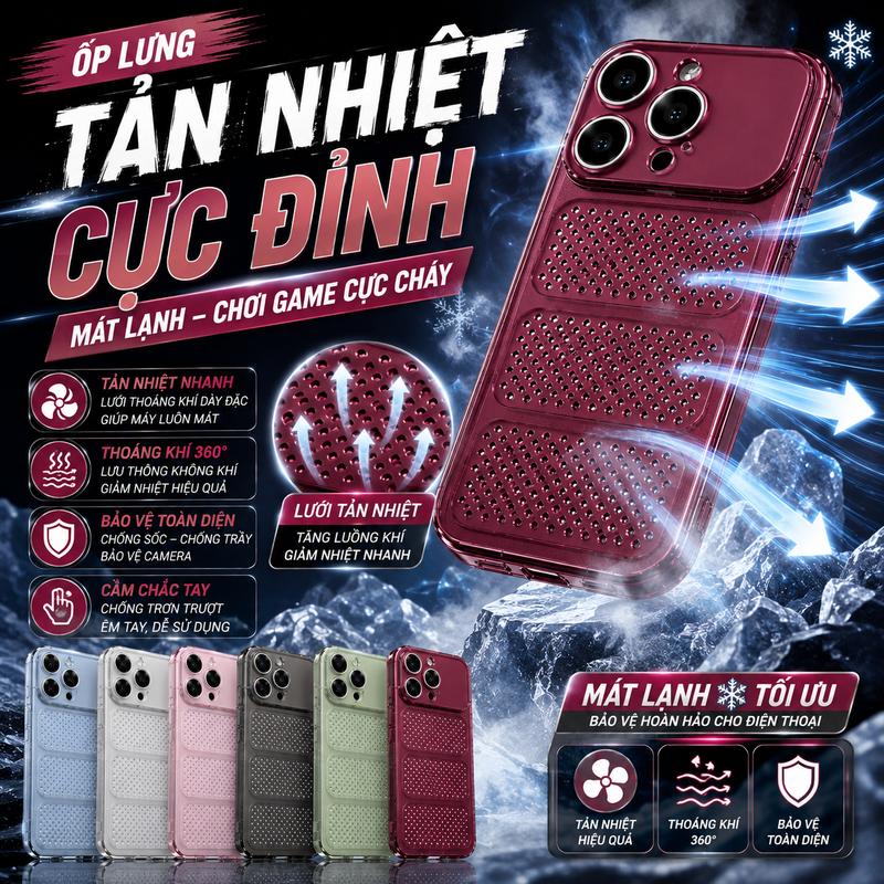 Ốp lưng iPhone tản nhiệt lỗ thoát khí dạng lưới, tương thích với iPhone 17 Pro…
