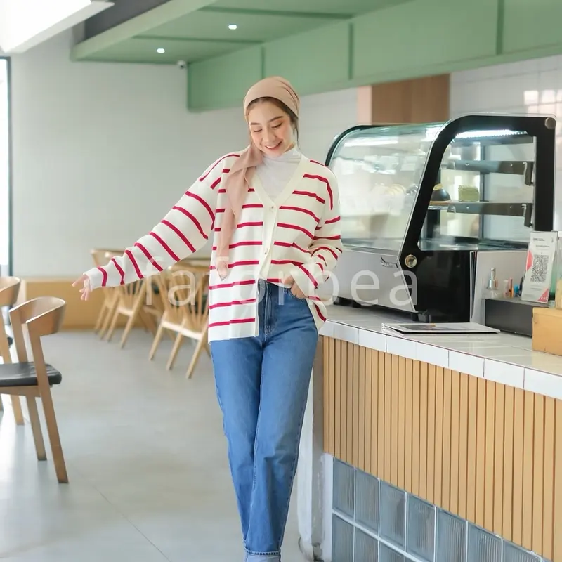 Faforbea Premium Striped Knit Cardigan - Outer Rajut Lembut Motif 6