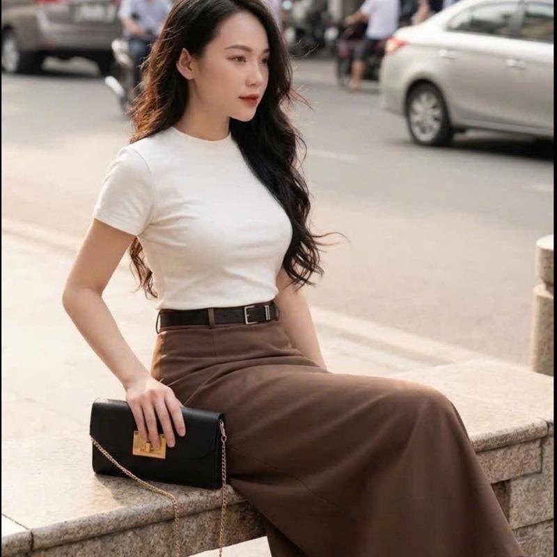 TẶNG ĐAI Chân váy dáng chữ A chiều dài 85cm có xẻ sau Chất Tuytsi chéo Hàn dày dặn không nhăn không bai không xù khoá sau. chân váy chanvay mididangdai thắt lưng
