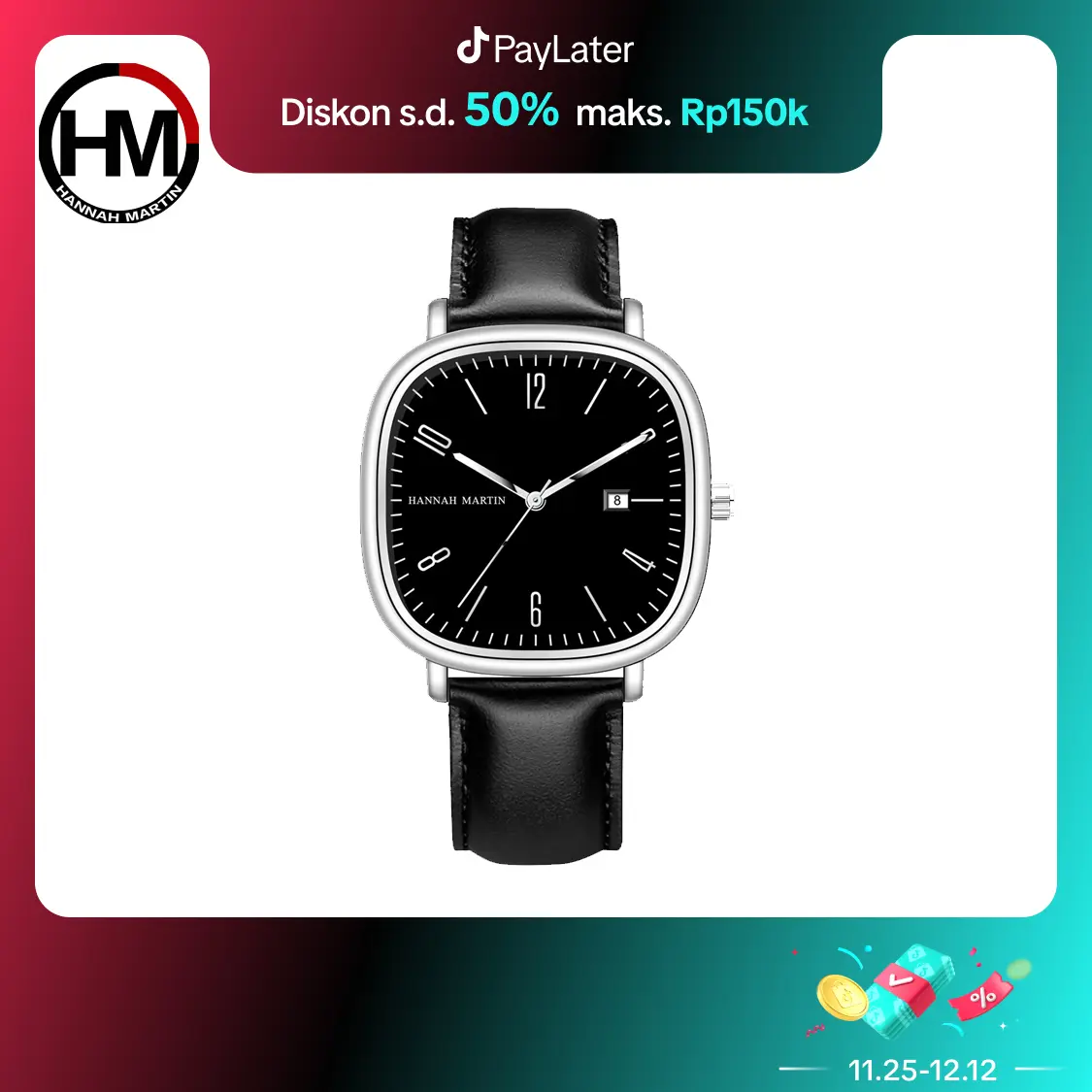 HANNAH MARTIN 1411 Jam Tangan Pria 100% Original Korean Model Terbaru Keren Quartz COWOK Kulit Anti Air Men Watch COD Laki Arloji bergaransi watches Kado ulang tahun gift rekomendasi free ongkir bayar ditempat termurah elegan fashion