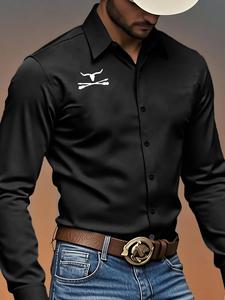 Camisa casual de manga larga para hombre de otoño, cómoda y duradera, diseño de estampado de vaquero occidental a la moda, ideal para regalo para entusiastas de la moda