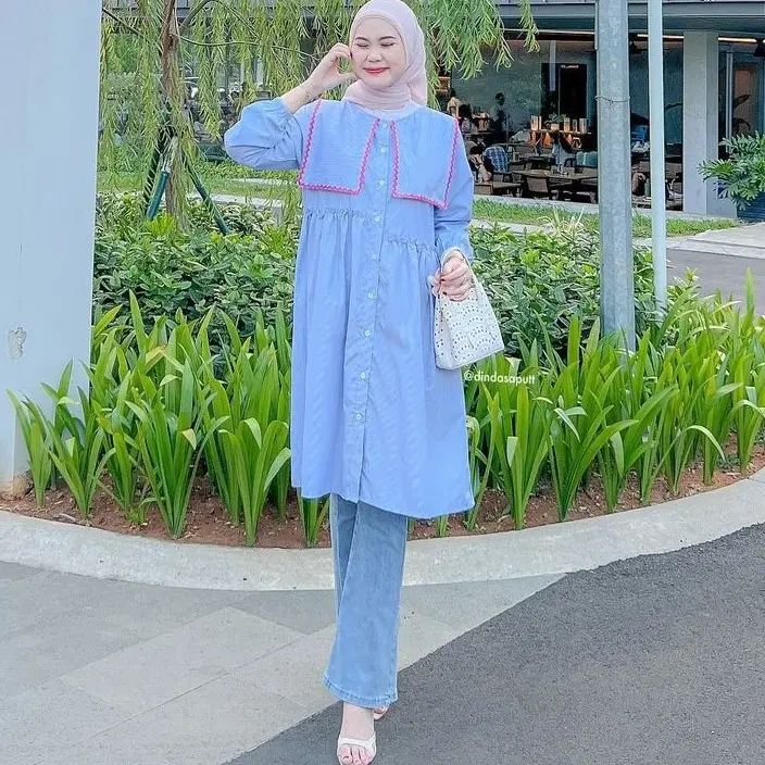 Atasan wanita krah lucu| Atasan salur| Tunik salur |tunik hitam| baju kantor wanita| Larose Tunik 0