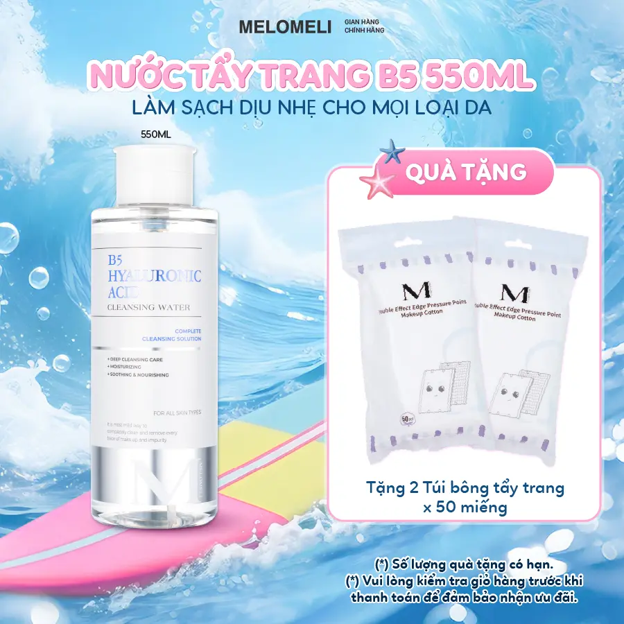 NƯỚC TẨY TRANG MELOMELI B5 Tẩy Trang Axit Hyaluronic 550ml - Nước Tẩy Trang Trang Điểm Dịu Nhẹ Và Dưỡng Ẩm sạch sâu phù hợp mọi loại da