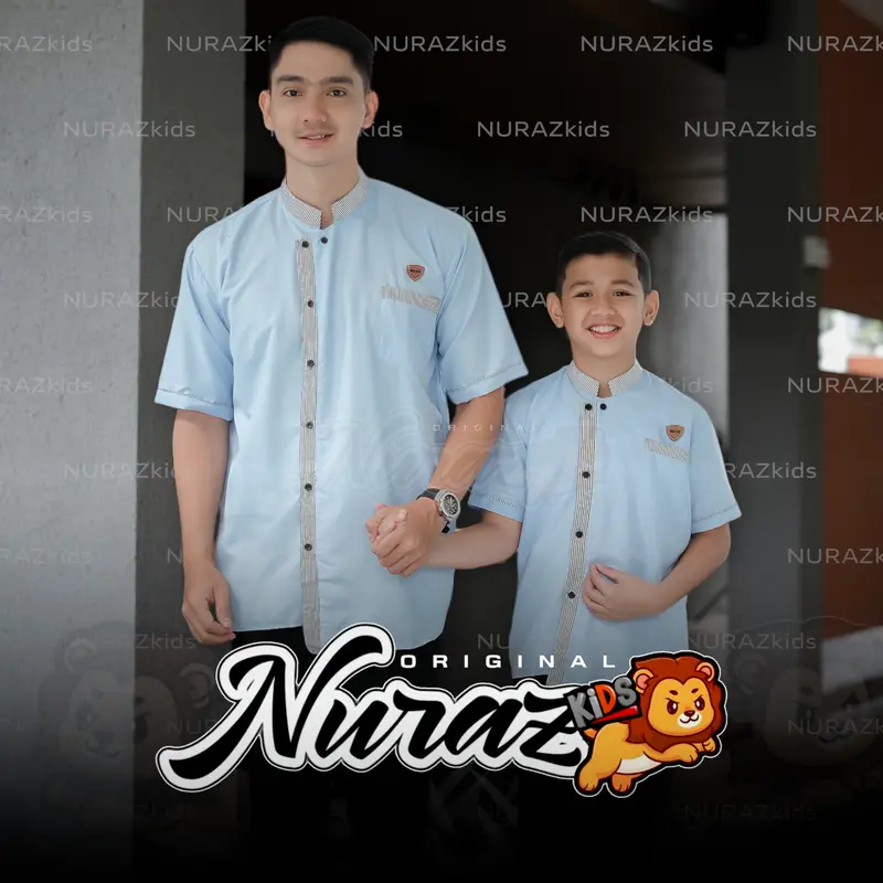 NURAZ Kidss - Baju Koko Couple Ayah Anak Legan Pendek Motif Selempang Bahan Katun Signatur 4