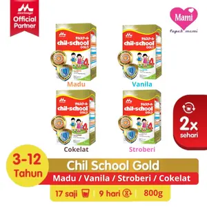 Morinaga Chil School Gold 780gr Vanila Madu Cokelat Stroberi Susu Bubuk Formula Pertumbuhan Regular Usia 3-12 tahun